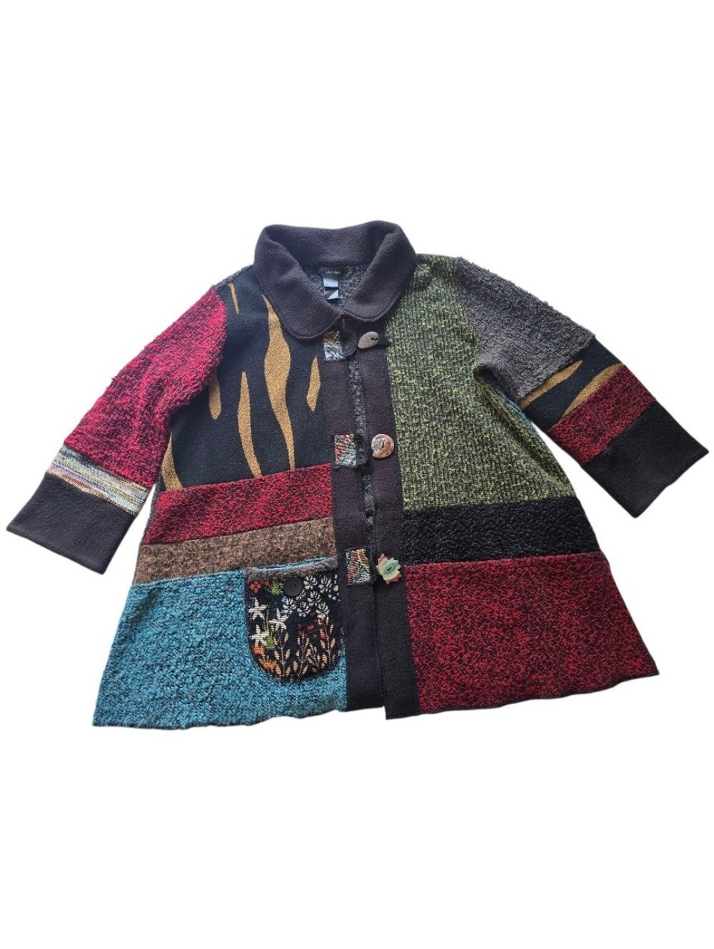 Ali Miles Multicolor Patchwork Light Weight Cardigan Sweater Floral Pocket XL - Picture 4 of 16
